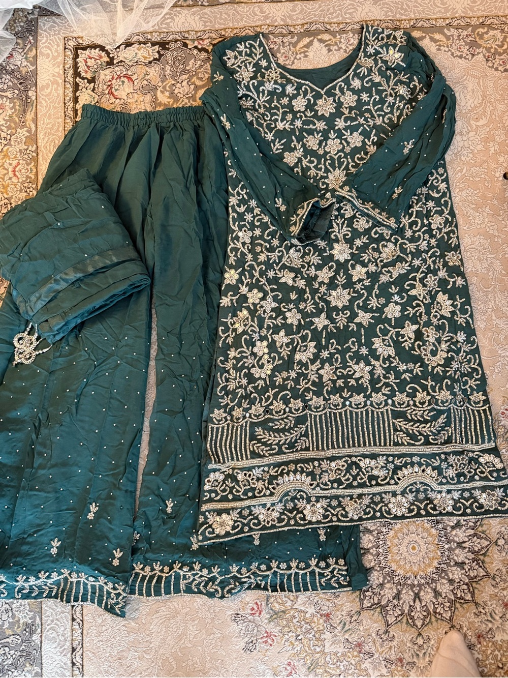 Embroidered Teal Green Traditional Indian Salwar Kameez Set